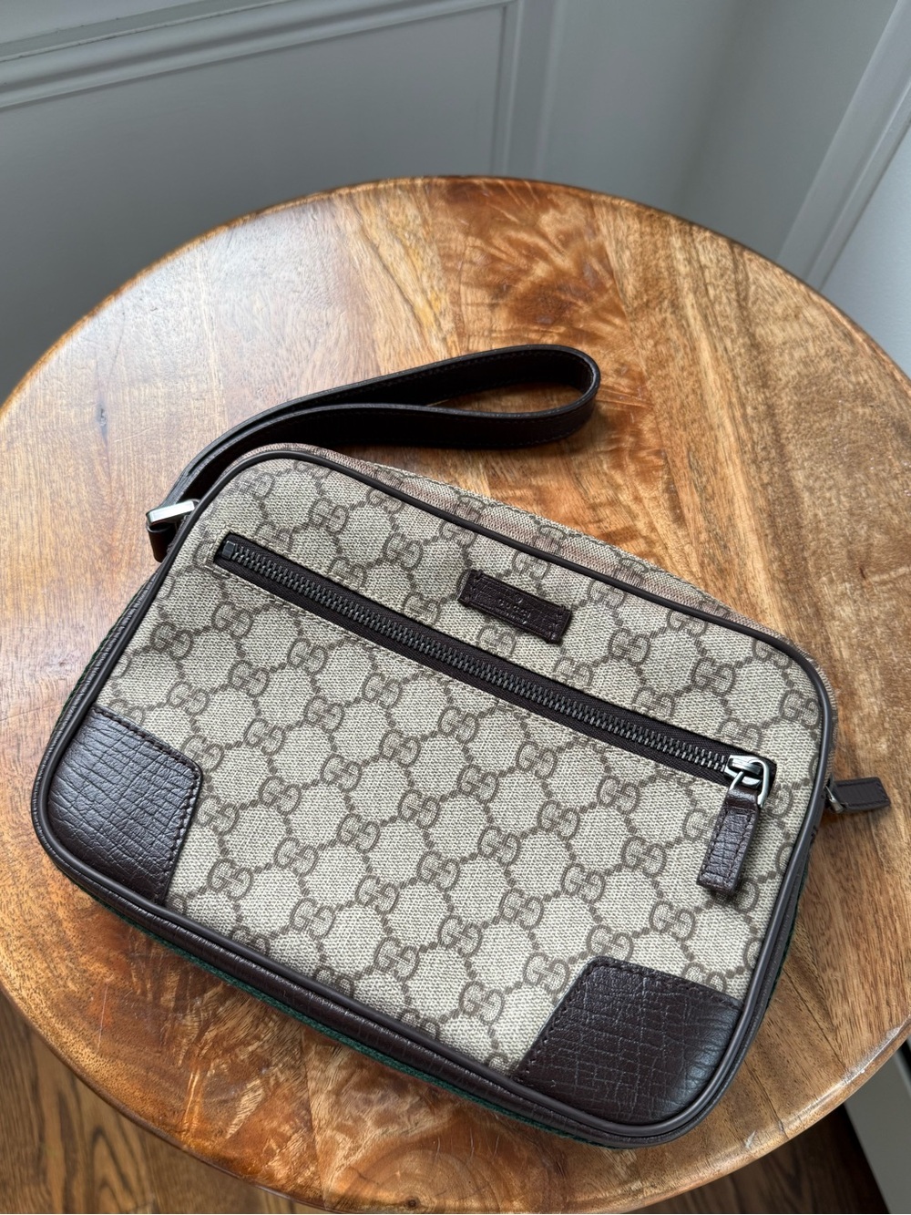 100% AUTHENTIC VTG Gucci Beige Brown GG Supreme Coated Canvas Sherry Line Bag